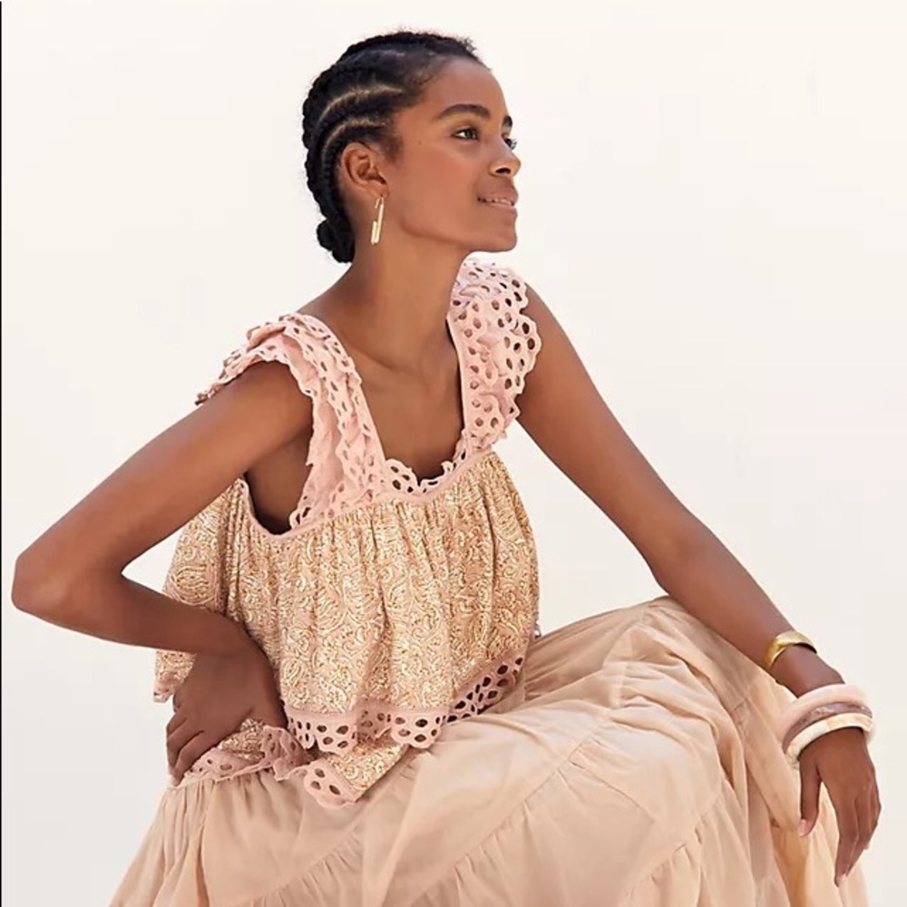 Anthropologie Let Me Be Eyelet Ruffle Swing Top